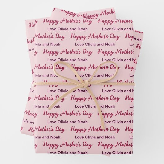 Happy Moederdag Script Bleek Roze Naam van Giver Inpakpapier Vel (In situ)