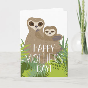 Happy Moederdag Sloth Mama en Baby Kaart