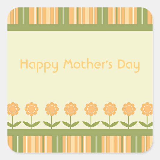 Happy Moederdag Spring Flowers en Stripes Vierkante Sticker (Voorkant)