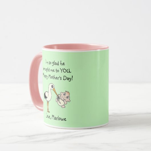 Happy Moederdag Stork en Baby Mok (Voorkant links)