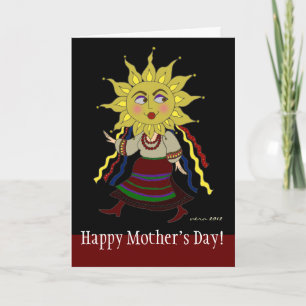 Happy Moederdag Sun Woman Oekraïense volkskunst Kaart