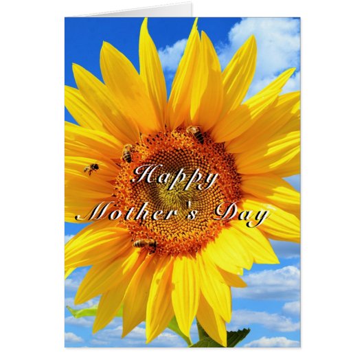 Happy Moederdag Sunflower en bijen op Blue Sky (Voorkant)