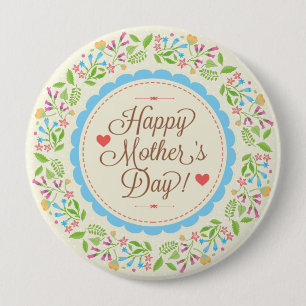Happy Moederdag Tekst en kleurrijke Floral Wreate Ronde Button 4,0 Cm
