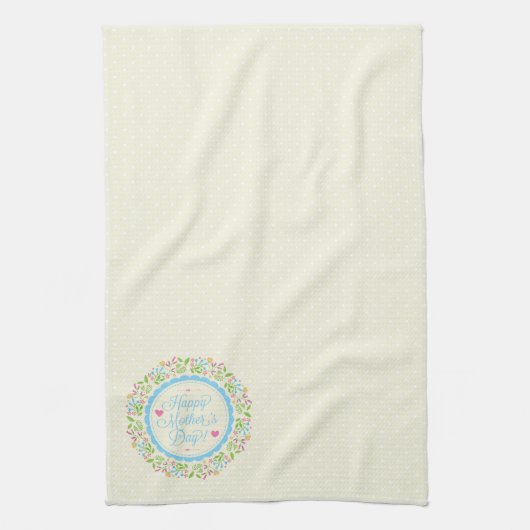Happy Moederdag Tekst en kleurrijke Floral Wreate Theedoek (Verticaal)