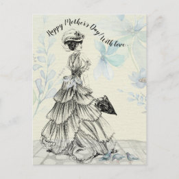 Happy Moederdag Victoriaans Woman Parasol Birds Briefkaart