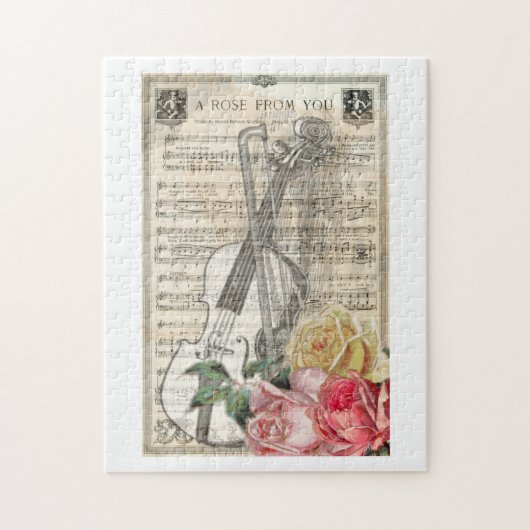 Happy Moederdag Violin Music met Rozen Legpuzzel (Verticaal)
