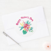 Happy Moederdag W/Sprig-Glossy, Lg., Ronde Sticker (Envelop)