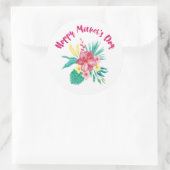 Happy Moederdag W/Sprig-Glossy, Lg., Ronde Sticker (Tas)