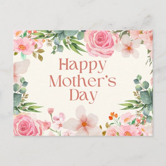 Happy Moederdag Waterverf Flowers Feestdagenkaart (Voorkant)