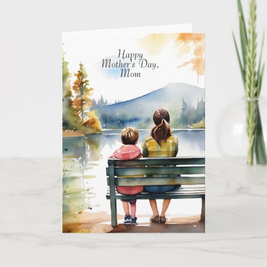 Happy Moederdag | Waterverf moeder en zoon Kaart (Voorkant)