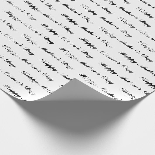 Happy Moederdag wit zwart script elegant chic Cadeaupapier (Hoek)