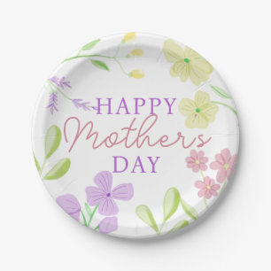 Happy Moederdag Zachte Bloemen Waterverf Pastel Papieren Bordje