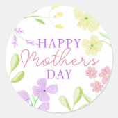 Happy Moederdag Zachte Bloemen Waterverf Pastel Ronde Sticker (Voorkant)