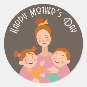 Happy Moeders Day Family Digital Tekening Ronde Sticker