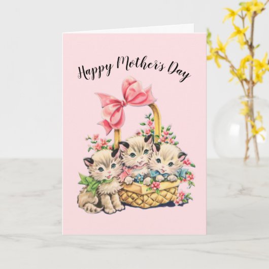 Happy Moeders Day Kittens Kaart (Gele Bloem)