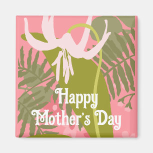 Happy Moeders Day roze floral magnet Magneet