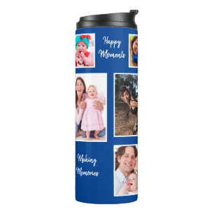 Happy Moments Blue Background Photo Collage Thermosbeker