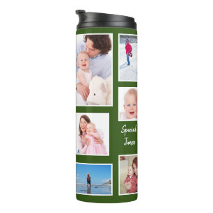 Happy Moments Green Background Photo Collage Thermosbeker