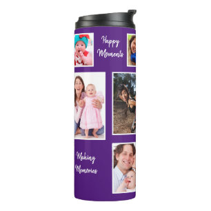 Happy Moments Paarse Achtergrond Foto Collage Thermosbeker