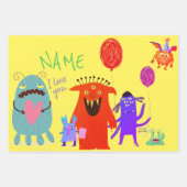 HAPPY MONSTER CUSTOM TEKST GIFT WRAP FLAT SHEEFT INPAKPAPIER VEL (Voorkant 3)