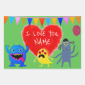 HAPPY MONSTER CUSTOM TEKST GIFT WRAP FLAT SHEEFT INPAKPAPIER VEL (Voorkant 2)
