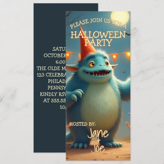 Happy Monster Halloween Party voor kinderen (Voorkant / Achterkant)