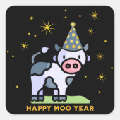 Happy Moo Jaar Party Koe Vierkante Sticker (Voorkant)