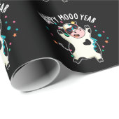 Happy Moo Year Funny Koe Pun Dark BG Cadeaupapier (Rol Hoek)