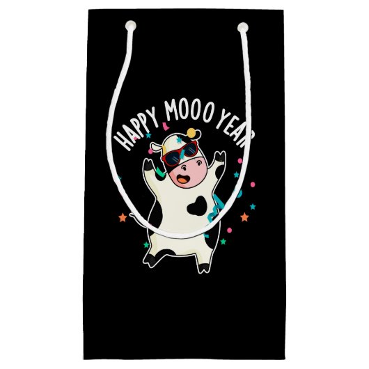 Happy Moo Year Funny Koe Pun Dark BG Klein Cadeauzakje (Voorkant)