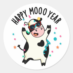 Happy Moo Year Funny Koe Pun Ronde Sticker