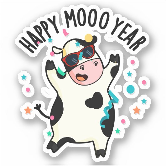 Happy Moo Year Funny Koe Pun Sticker (Voorkant)