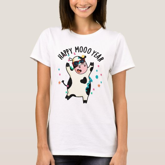 Happy Moo Year Funny Koe Pun T-shirt (Voorkant)