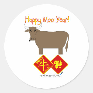 Happy Moo Year Ronde Sticker