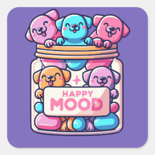 Happy Mood Pillen Schattigee Kleurrijke Honden Sti Vierkante Sticker