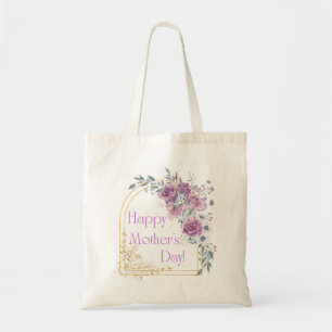 Happy Mother Day, waterverf Roze Gouden Bloemen Tote Bag