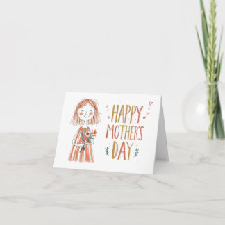 Happy Mother’s Day Sketch Style Folded Card  Bedankkaart