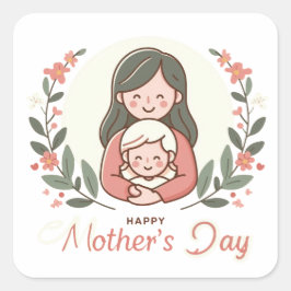 Happy Mother's Day - A Mom's Embrace Floral Vierkante Sticker