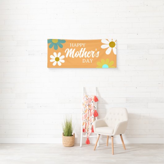 Happy Mothers Day Boho Retro Daisies Floral Spandoek (Insitu)