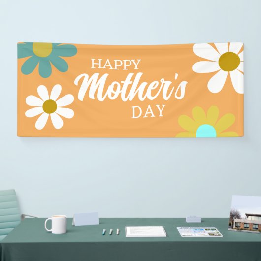 Happy Mothers Day Boho Retro Daisies Floral Spandoek (Beurs)