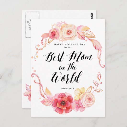 Happy Mothers Day Briefkaarten Beste mama in de we (Voorkant / Achterkant)