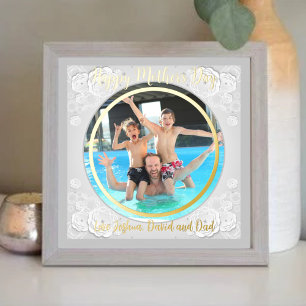 Happy Mothers Day Circle Fotopapier Floral Border Folie Afdrukken