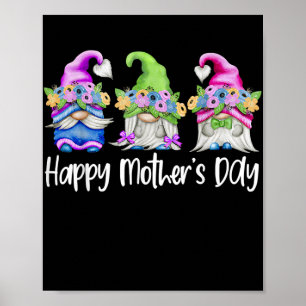 Happy Mothers Day Cute Gnomes Floral voor mam Poster
