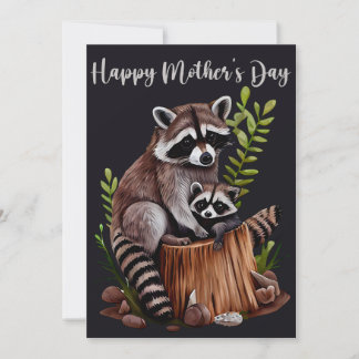 Happy Mother's Day Cute Raccoons Feestdagenkaart