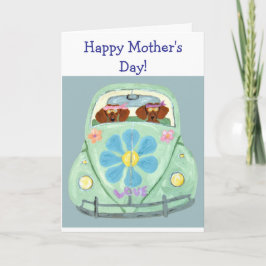 Happy Mother's Day! Dachshunds in Hippie car Kaart