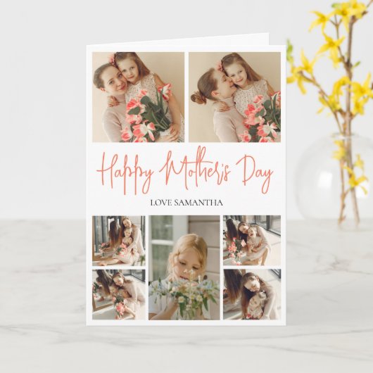 Happy Mothers Day | Eenvoudig Modern Script 7 Foto Kaart (Gele Bloem)