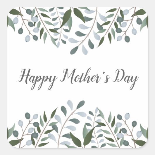 Happy Mothers Day Eucalyptus Greenery Floral Vierkante Sticker (Voorkant)