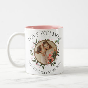 Happy Mothers Day Floral Modern Script 1 Foto Tweekleurige Koffiemok