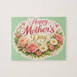 Happy Mother's Day floral wreath, Sage green jigsa Legpuzzel