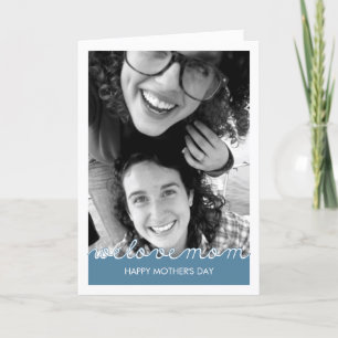Happy Mothers Day Foto Love Mam Navy Blue White Kaart