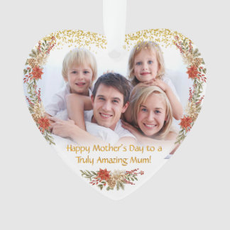 Happy Mothers Day Gift Family Photo Heart Ornament
